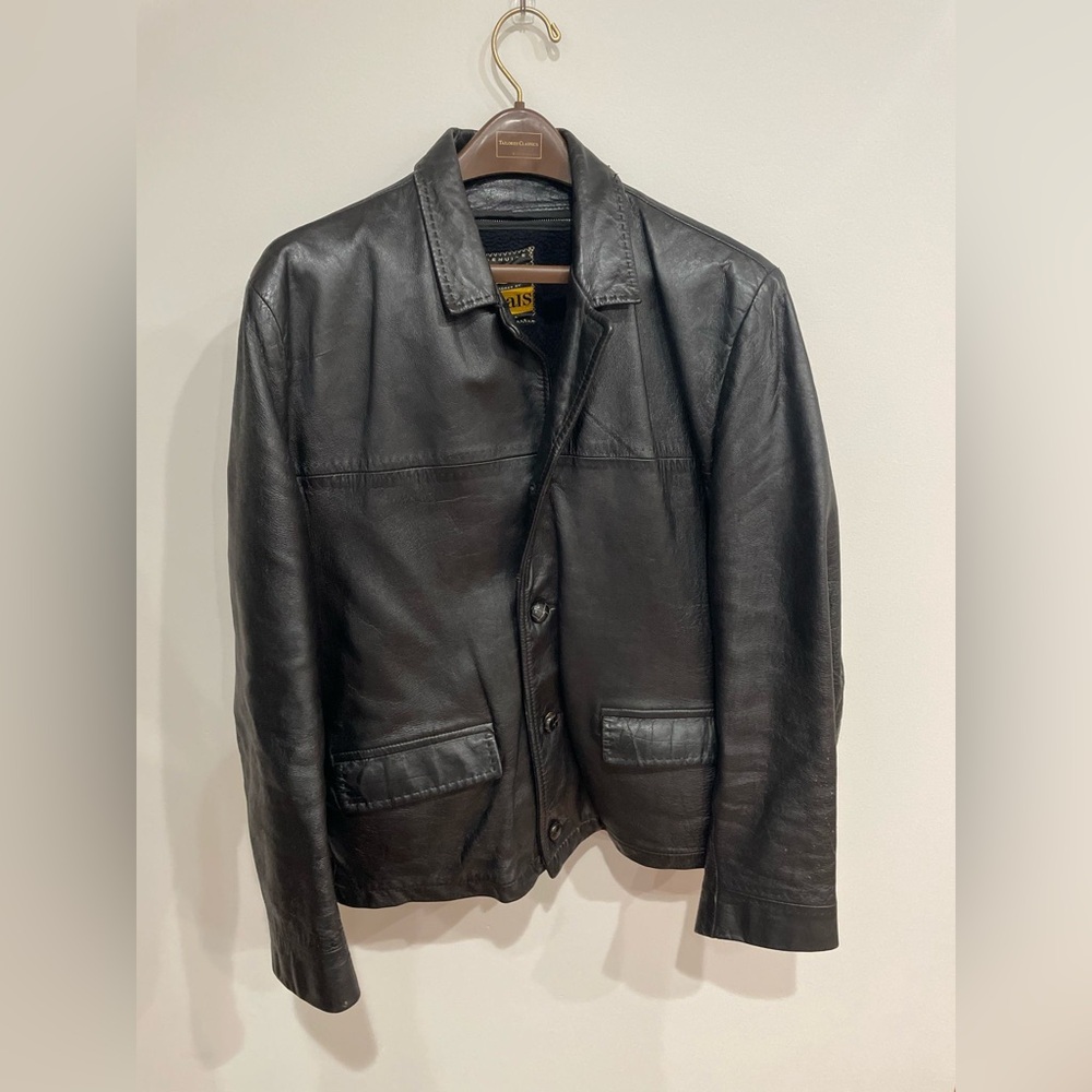 Jean Pierre Vintage Black Leather Jacket Zip Vest Lining Size 42R
